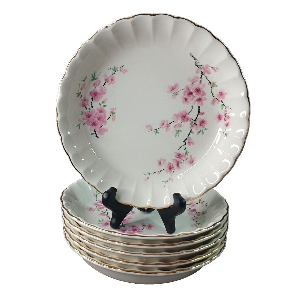 6 WS George Bolero Peach Blossom 2 Branches Pink 5 Soup Cereal Bowls Vintage MCM